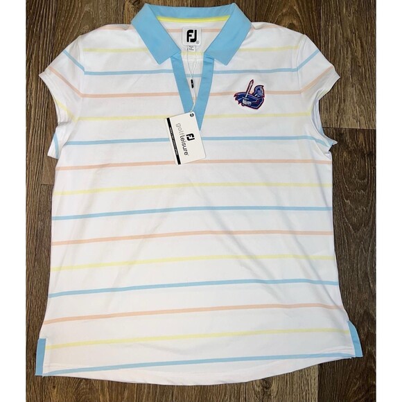 NWT WOMEN'S FOOTJOY CAP SLEEVE POLO, SIZE: L COLOR: WHITE/BLUE EMBROIDERY DESIGN - Picture 1 of 6